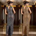 C7030 cross-border   independent station fashionable women's sleeveless hot diamond long dress new
