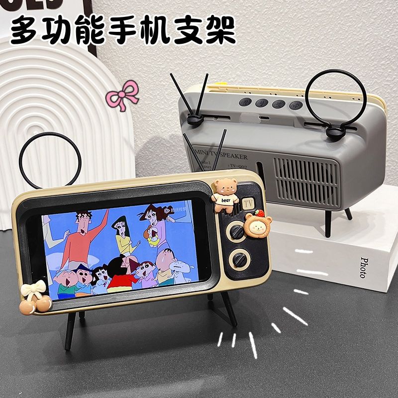 Vintage tv speaker - cute cartoon bluetooth speaker with phone stand - perfect for students & streaming