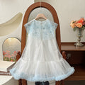 summer girls' dress - blue sequin ice & snow pattern a-line fashion princess dress wholesale