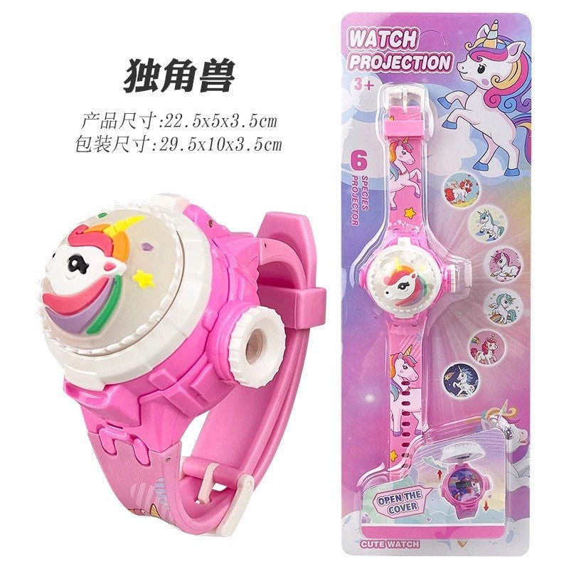 Tiktok live stream rotating colorful lights music hello kitty unicorn cartoon children's toy watch flip cover toy watch gift