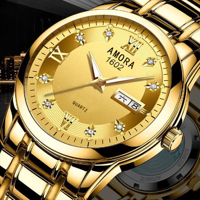 Xiangshiman fully automatic movement non-mechanical men watch double calendar luminous waterproof business steel wrist quartz watch