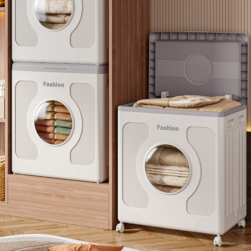 Customized clothes storage box Household flip large capacity with pulley Clothing sorting box Sundries quilt storage box