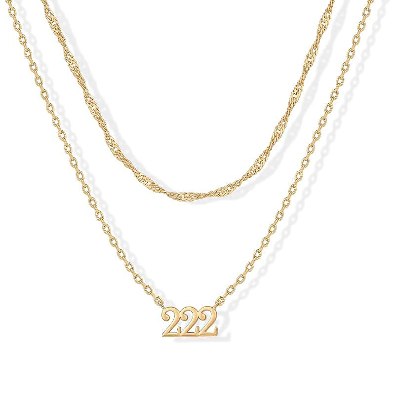 New arrival cross-border fashion easiest for match digital luxury necklace 14k gold-plated angel digital pendant women's layered necklace