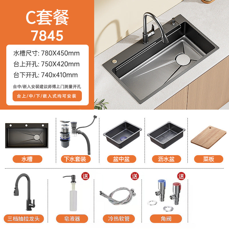 Nano gun gray sink large single slot kitchen 304 stainless steel handmade vegetable basin sink undercounter basin for home