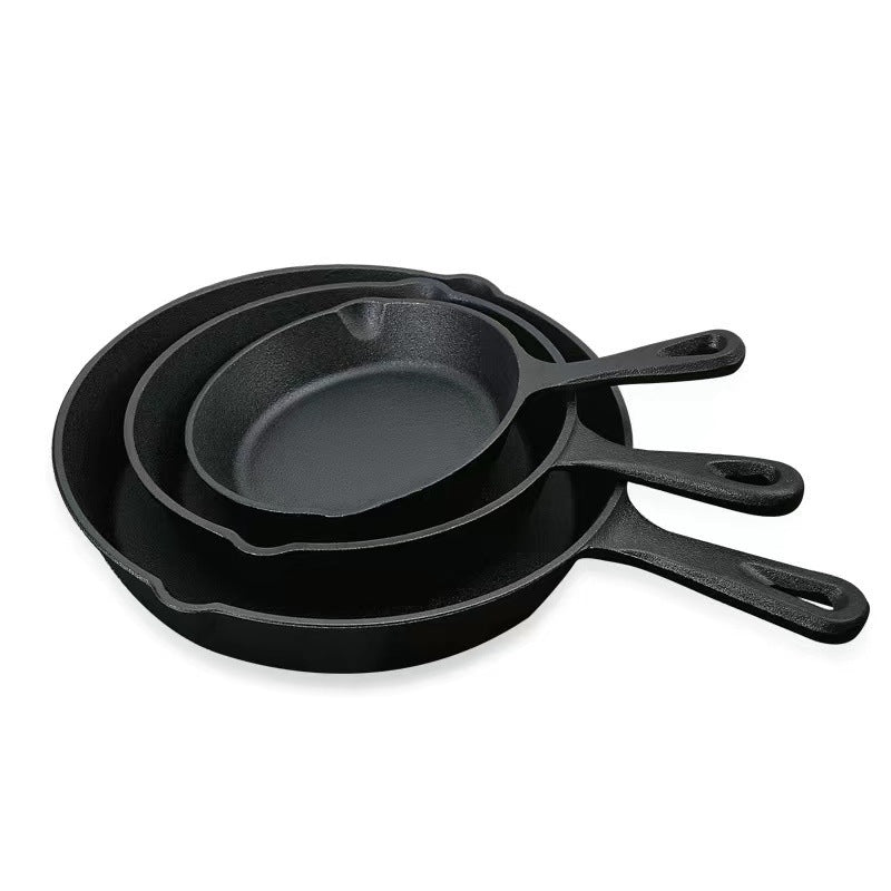 Cast iron pan flat bottom small frying pan three-piece set old-fashioned household frying egg pan induction cooker non-stick pan set