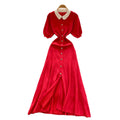 French chic knitted dress - women's summer single-breasted pleated design, elegant, unique, and sophisticated maxi dress
