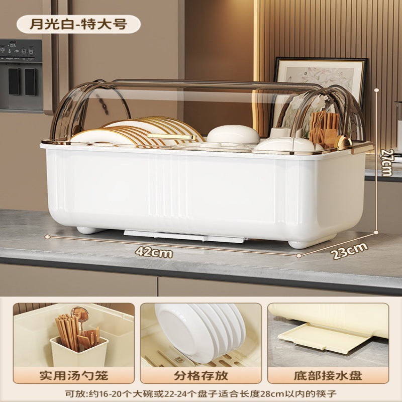 Accessible luxury dish rack kitchen dishware storage rack for home multifunctional with cover dustproof drain rack cupboard storage box