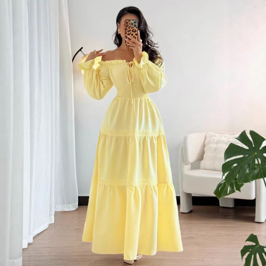 new spring european and american style elegant bubble sleeve long sleeve dress