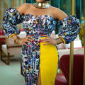 D148t european and american style autumn fashion printed off-the-shoulder bandeau sexy plus size cross-border dress