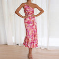 new european and american style sexy camisole maxi dress - printed asymmetrical neck fishtail dress - elegant commute