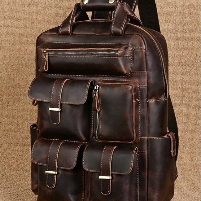 New arrival genuine leather backpack for men 15.6inch retro computer bag crazy horse leather large capacity travel backpack for men