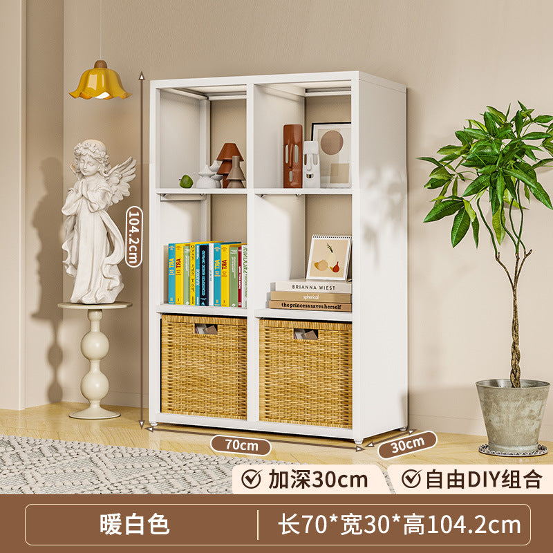 Steel grid cabinet - freestanding modular bookshelf for home living room, kids' storage, picture book organizer, and low cabinet