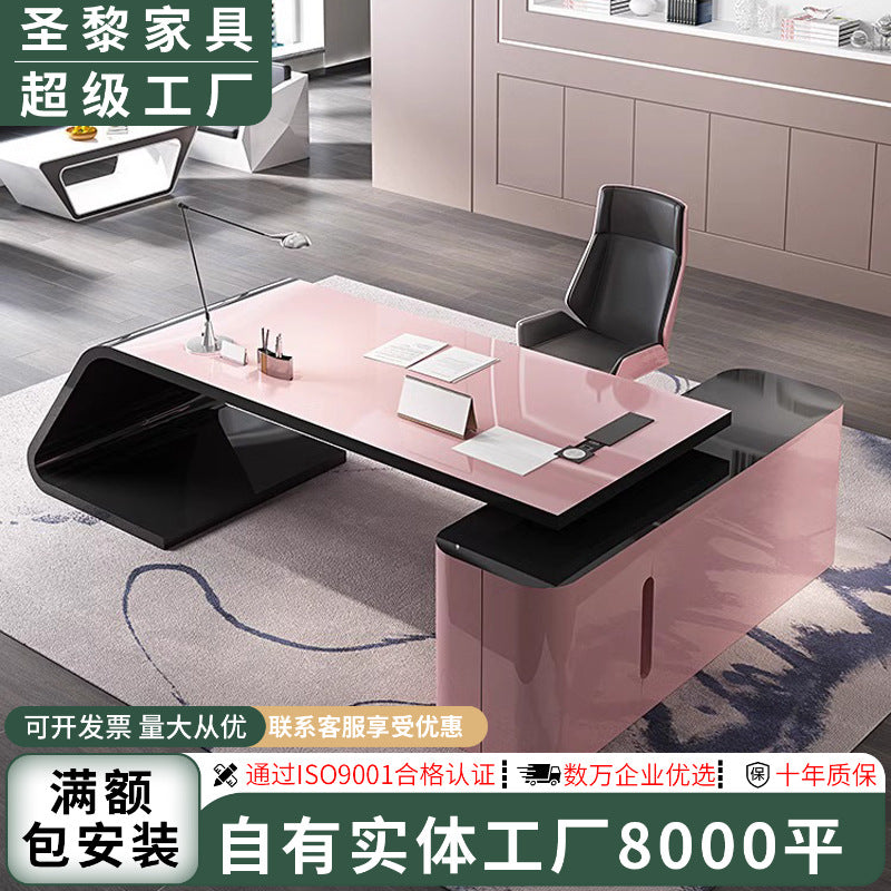 Painted office desk fashioncasual women's boss desk pink classy manager desk creative office table and chair combination