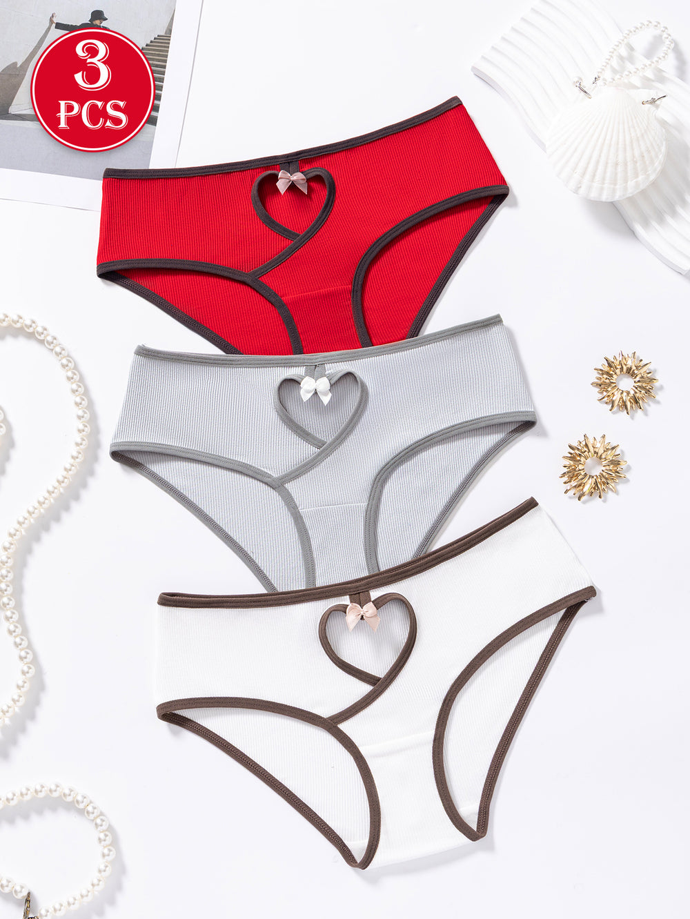 exclusive pure desire breathable plaid butt lifting cotton underwear women's low-waist ribbed cut out color matching women's underwear