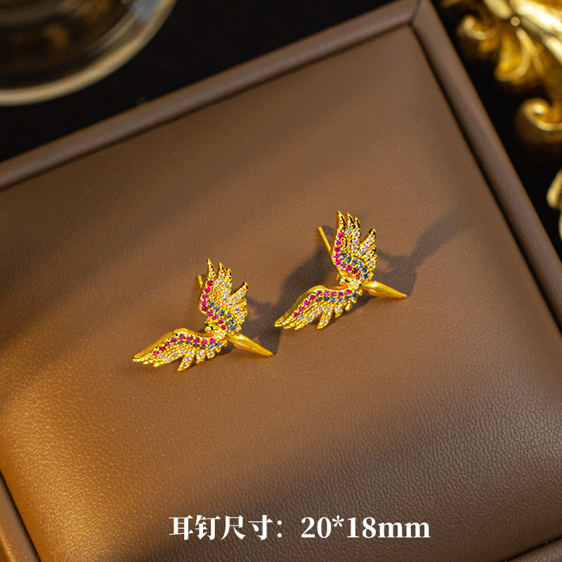 [set] cross-border new angel necklace for women, micro-embedded high-end zircon niche design earrings and rings wholesale