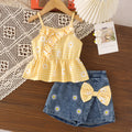 Baby clothing kids set children outfit multi-color suspender tops+blue short