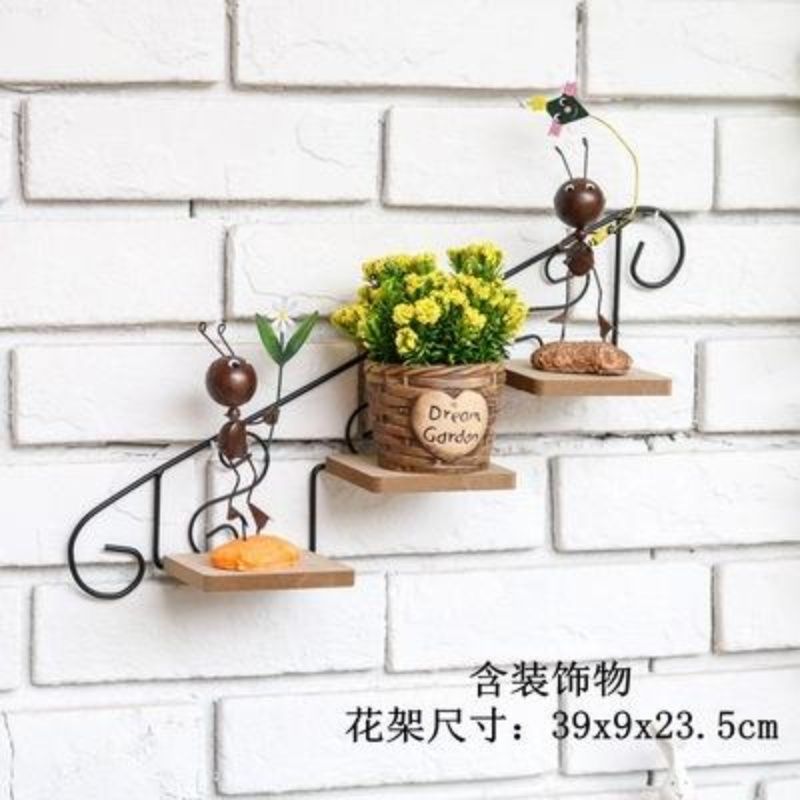American country pastoral creative staircase shape cafe clothing store wall decoration wall hanging flower rack shelf wall hanging