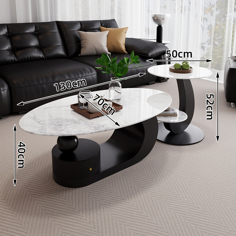 Italian style home light luxury oval tempered glass combination coffee table, high-end living room new modern minimalist coffee table