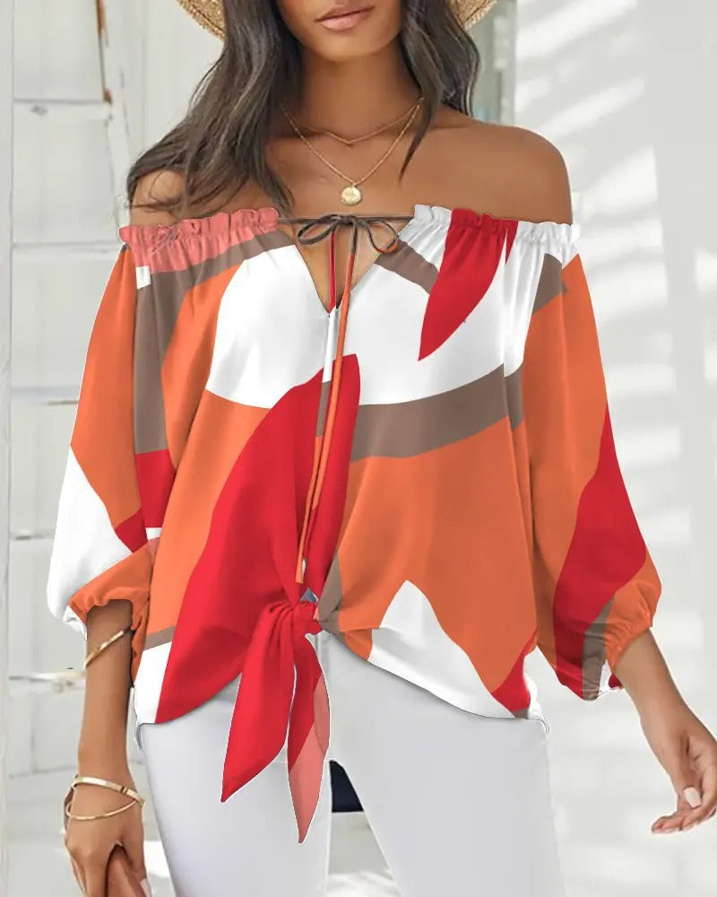 cross-border e-commerce hot-selling women's off-the-shoulder printed top: perfect for , , and european & american independent stores