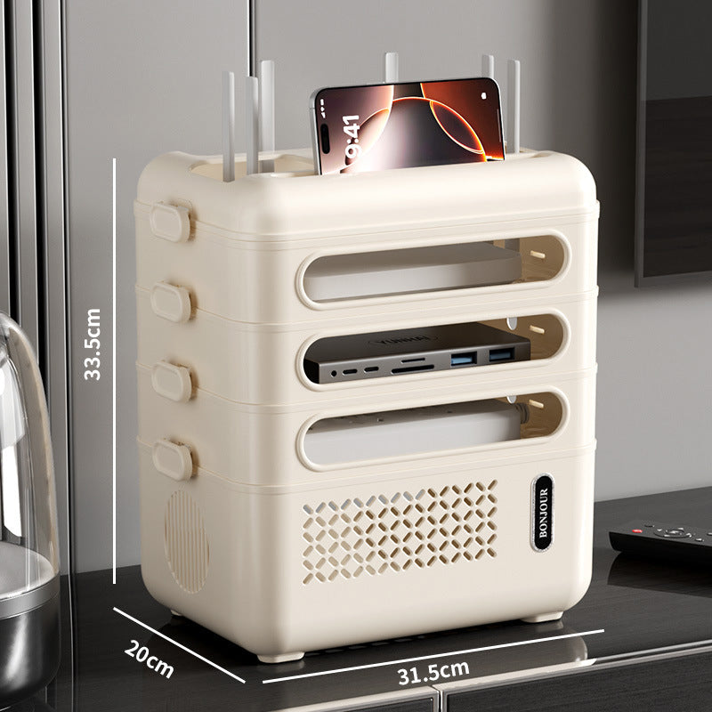 wifi router storage box, household multi-function shelf, plug-in board, charging cable, finishing box, large-capacity storage box.