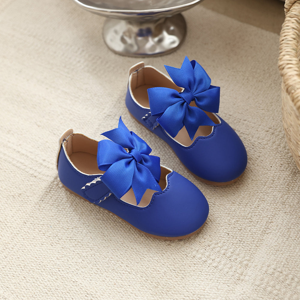 spring/autumn korean style girls' big bow princess shoes, wavy edge soft sole baby first walker leather shoes, multiple colors