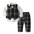 Boys' spring/autumn outfit set: baby boy plaid vest, korean style children's first birthday dress, boys' suit