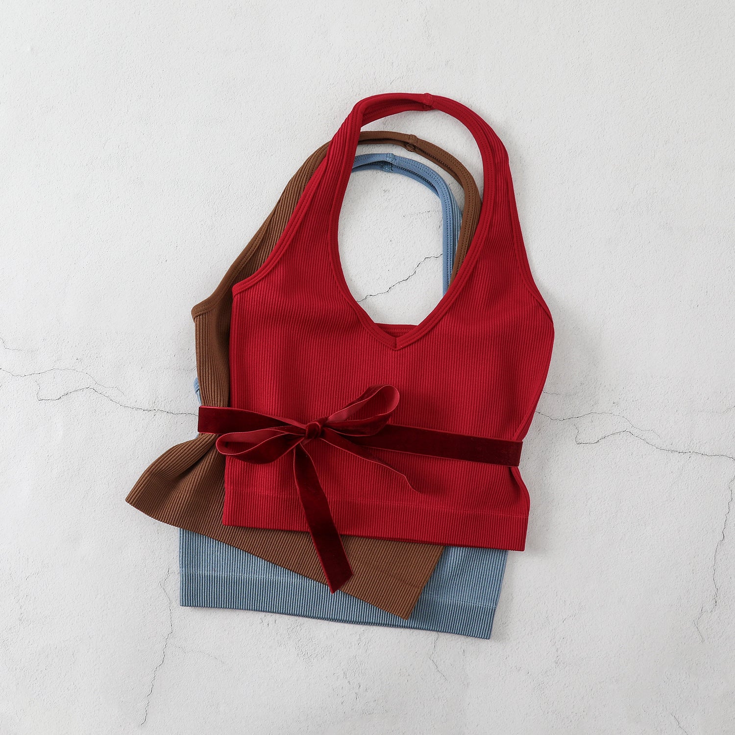 , European and American neck body underwear fitness yoga V-neck backless small vest threaded candy color