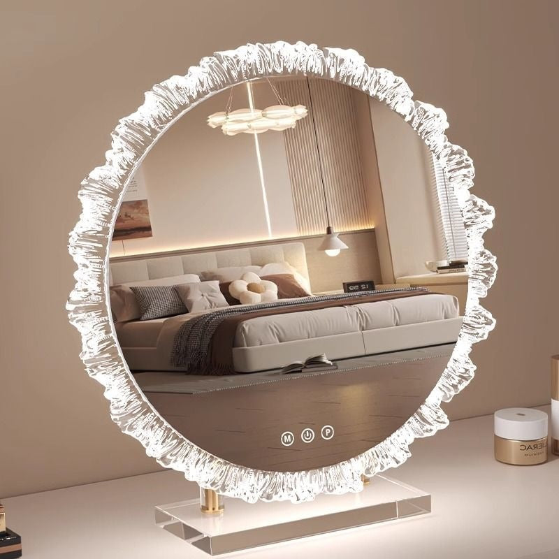 Crystal smart acrylic base makeup mirror with led light - desktop vanity mirror for bedroom