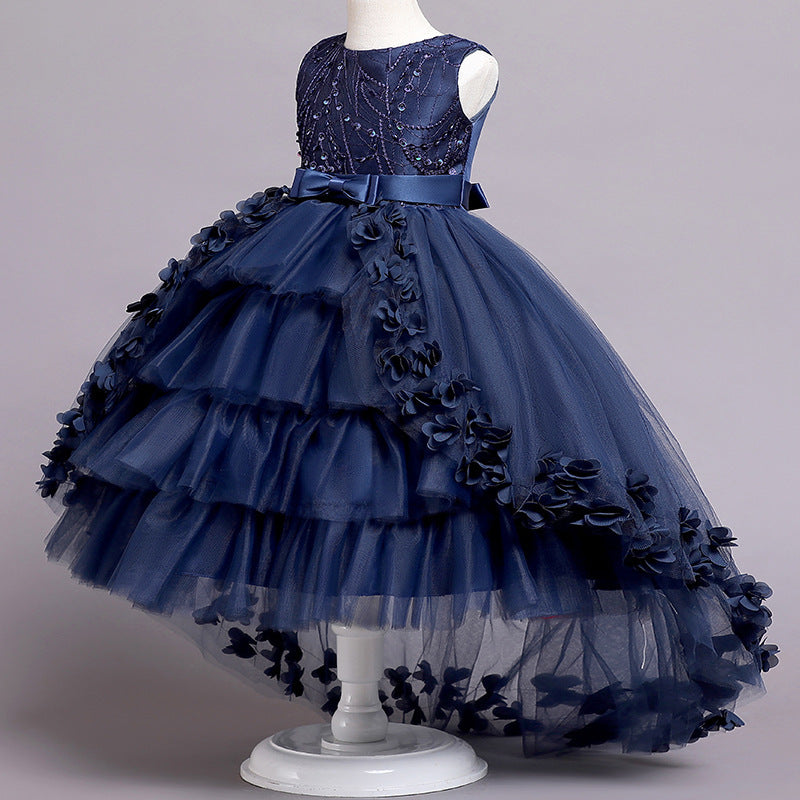 Ready-to-ship wholesale children's wedding dresses, princess gowns with train, bow-tie dresses, flower girl dresses, kids' dresses