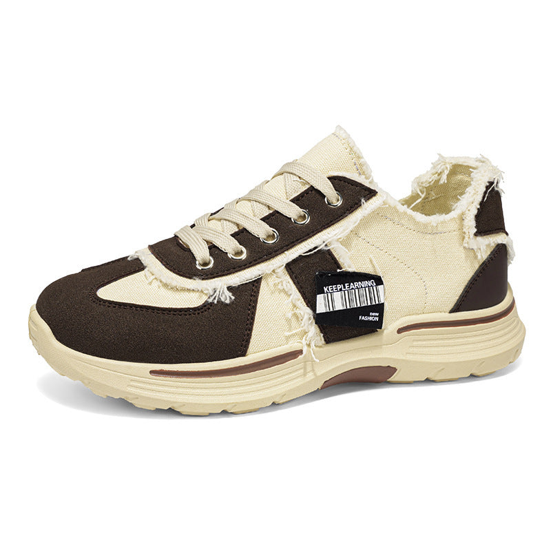 2026 summer new trendy brand canvas shoes for men, versatile casual sneakers, student retro distressed thick-soled height-increasing shoes