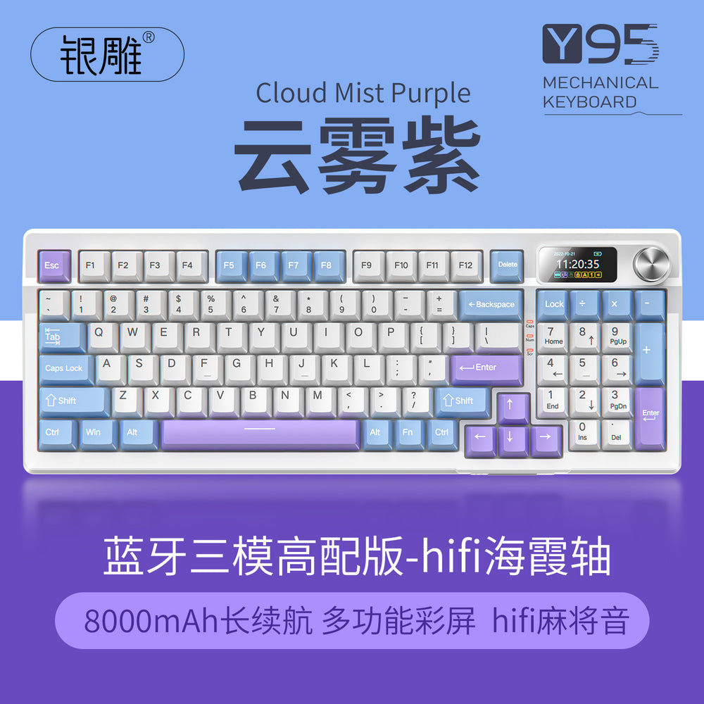 Y95 bluetooth tri-mode mechanical keyboard - customizable wireless 98-key layout, rgb wired gaming gasket keyboard, computer peripheral