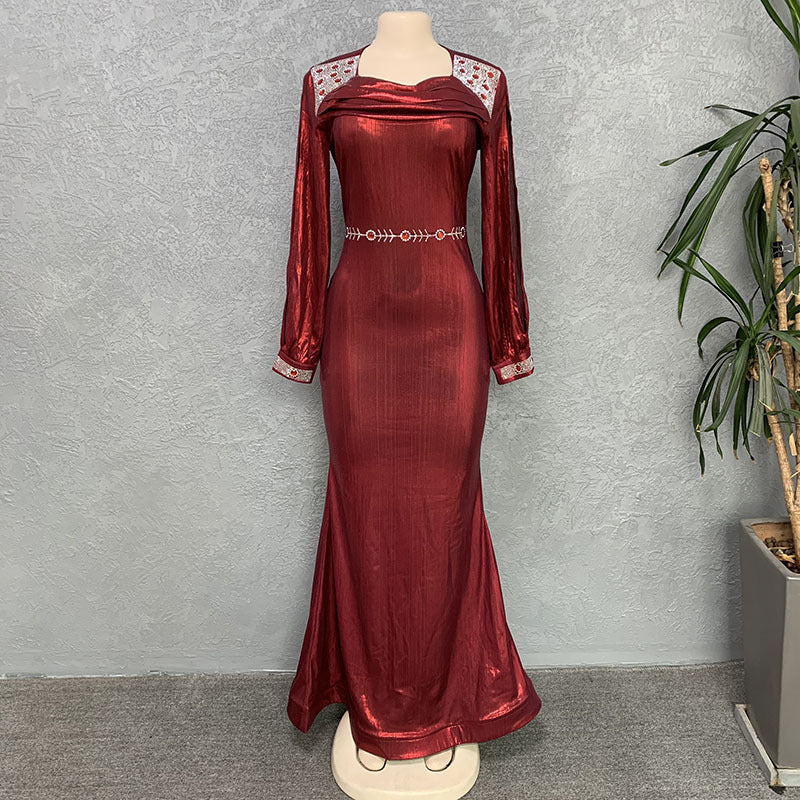 supply elegancepure color hot diamond long sleevesdress party birthday banquet silm evening dress women's big sale