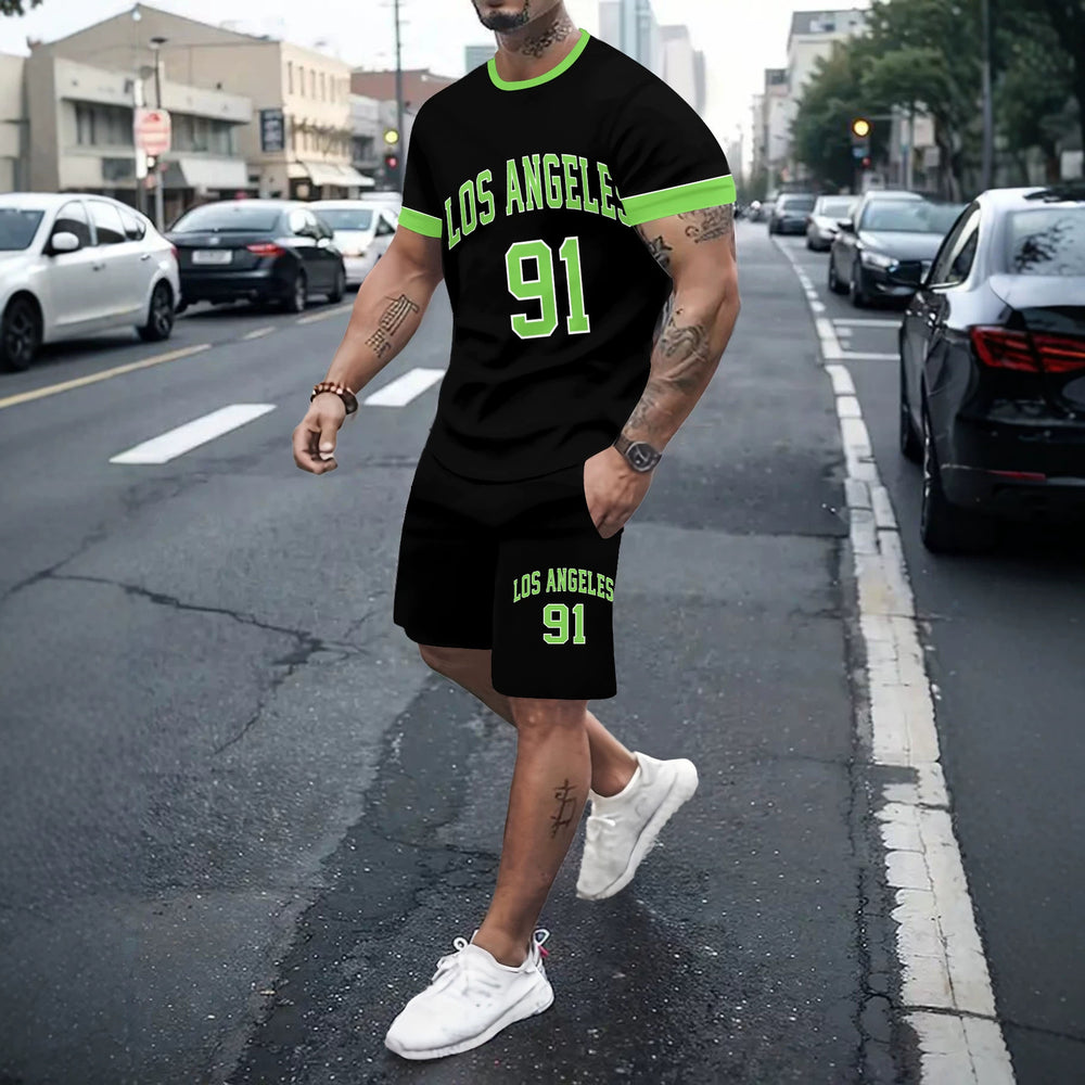 Men's casual sports set - short sleeve & shorts - summer hot seller - cross-border fashion - two-piece leisure outfit