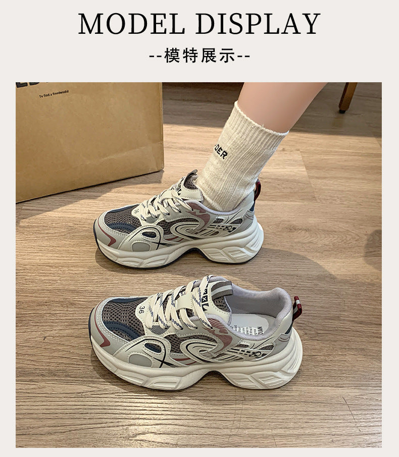 Thick sole heightened gray dad shoes women's 2025new arrivalspring women's shoes easiest for matchbest selling casual hiking sports shoes