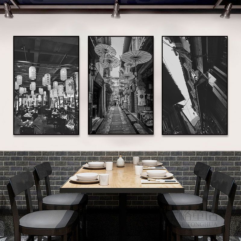 Hunan restaurant hanging paintings old Changsha Chinese hotel restaurant box hanging paintings retro nostalgic Hunan black and white architectural murals