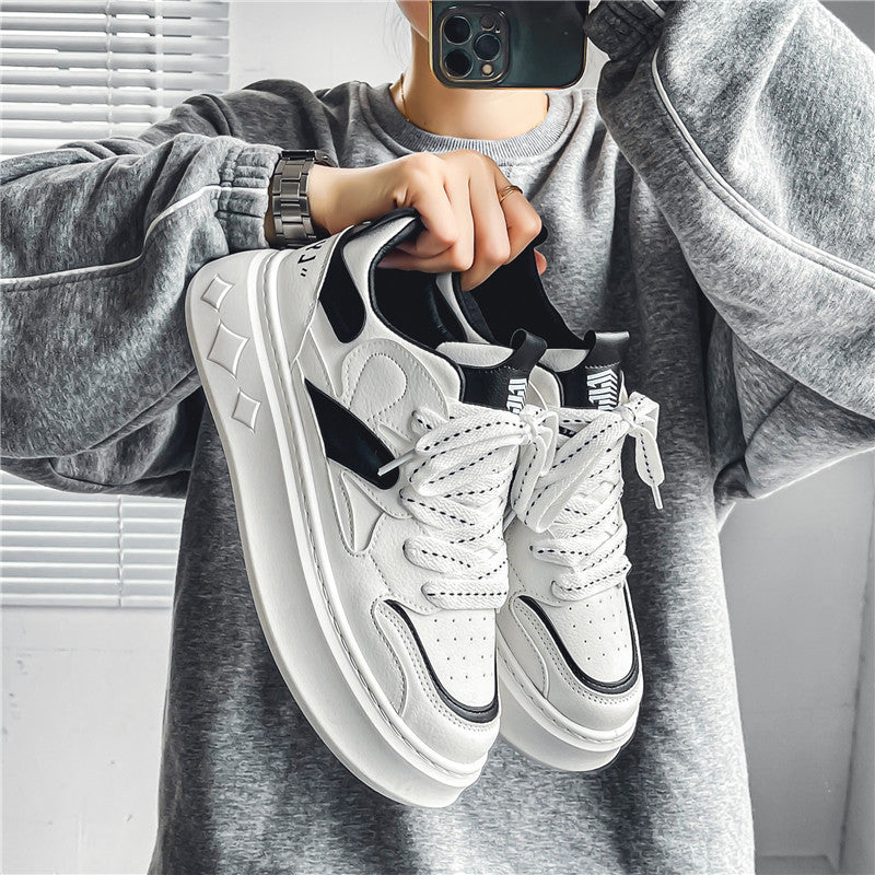 Men's spring trendy versatile low-top casual sneakers, student sports thick-soled height-increasing white trendy shoes, popular online bestseller
