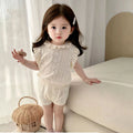 Kids' summer knit sleeveless vest - lightweight, hollow-out, soft, breathable, ruffle-trimmed knit top for babies