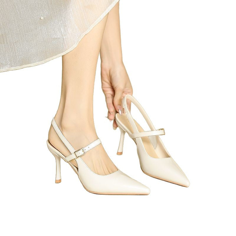 plus size 35 to 42 pedal back high heels stiletto french fashion shallow mouth pointed toe toe sandals patent leather