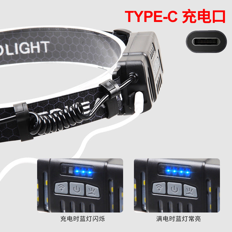 Cross-border new outdoor telescopic zoom induction strong light USB charging silicone built-in battery power display COB headlight