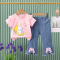 Mengyao summer suit  new arrival baby summer clothes wholesale rabbit moon trendy style medium large children two-piece set