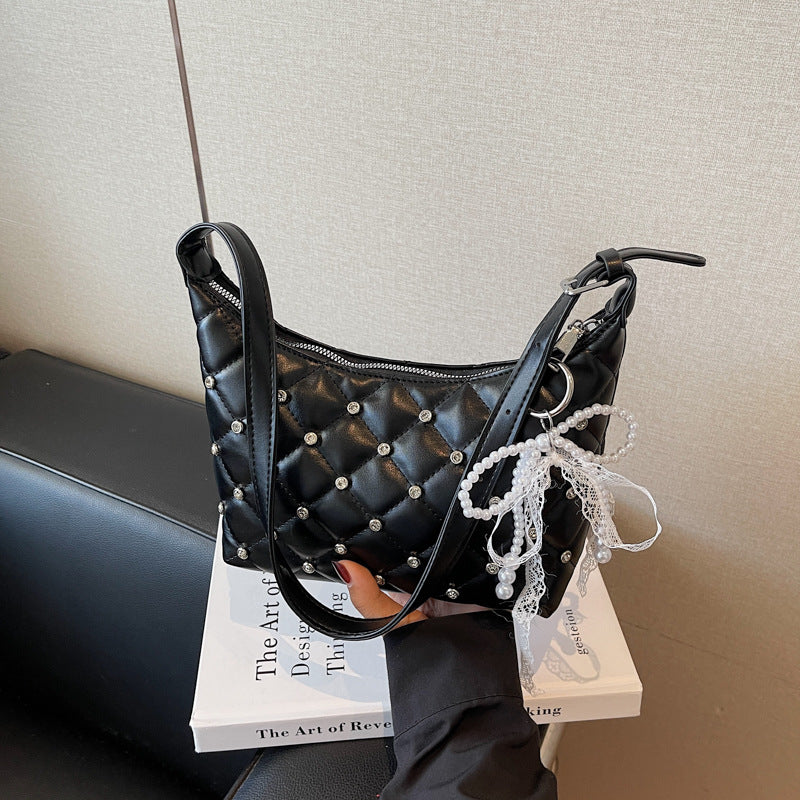 Retro diamond small fragrant chain shoulder messenger bag bags with diamonds, high-grade texture fashionable foreign commuter women's bags