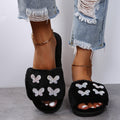 2024 new fuzzy slippers - autumn/winter butterfly slides, wholesale cotton house slippers with rhinestone embellishments, women's plush slippers for outdoor wear