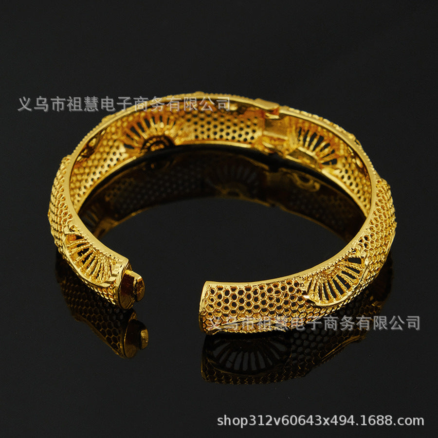 gold women's bangle - arabian luxury charm wide bracelet - nigerian wedding jewelry party gift