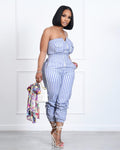 Amazon   hot selling  new european and american women's striped bandeau jumpsuit