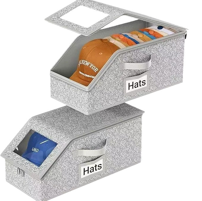 Cross-border foldable baseball cap storage box Fabric wardrobe sorting clothing hat stackable storage box Visual box