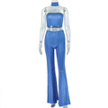 Fashionexportniche stylestylish women's polka dot sexy pants suit chest wrap silm wide leg backless yoga two-piece set
