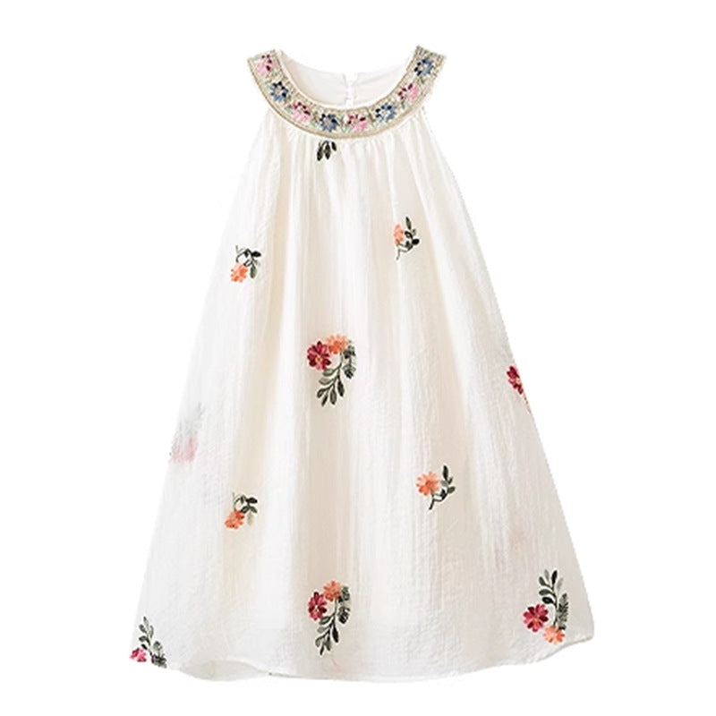 【clearance】girls' dress : stylish baby girl's heavily embroidered korean-style ethnic vest dress
