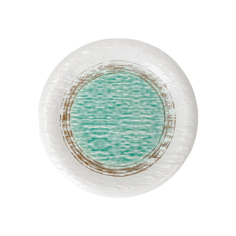 Japanese minimalist ink wash painting ceramic dinner plate - creative, round, ruffled edge, high-end plating for western cuisine, ideal for restaurants and hotels