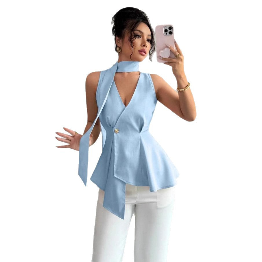 European and american cross-border  new summer in-stock items: factory direct wholesale slimming, figure-flattering, designer irregular sleeveless tops
