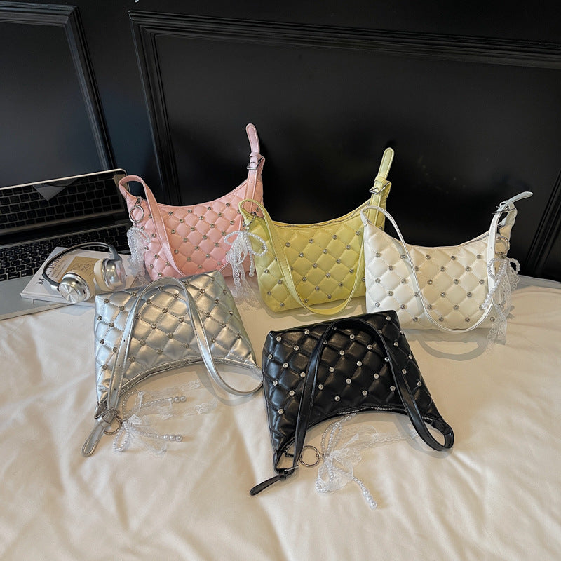 Retro diamond small fragrant chain shoulder messenger bag bags with diamonds, high-grade texture fashionable foreign commuter women's bags